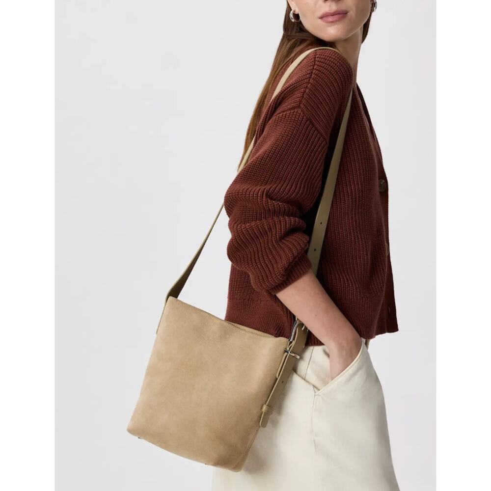 Quince Claire Italian Suede Bucket Crossbody Bag Sand Tan NWT